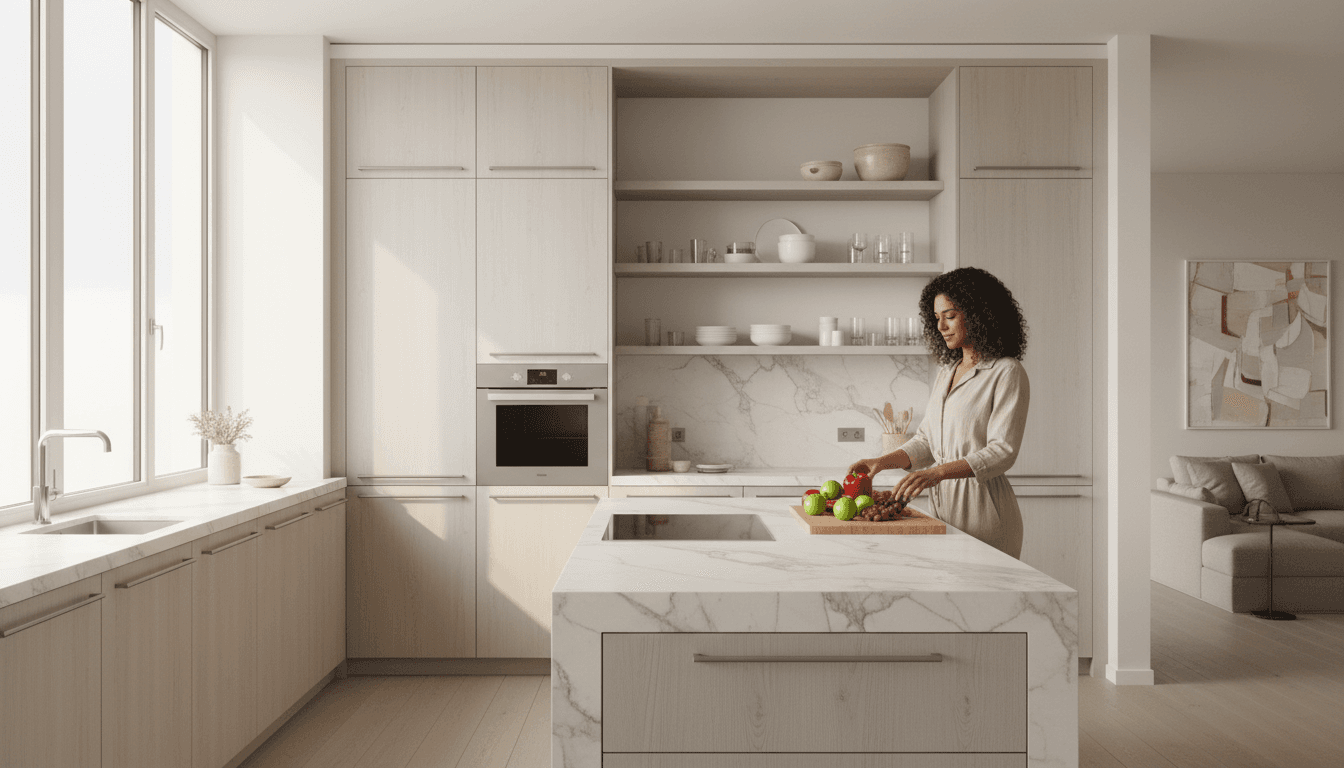 Cuisine moderne sur mesure avec aménagements de luxe et détails en aluminium architectural